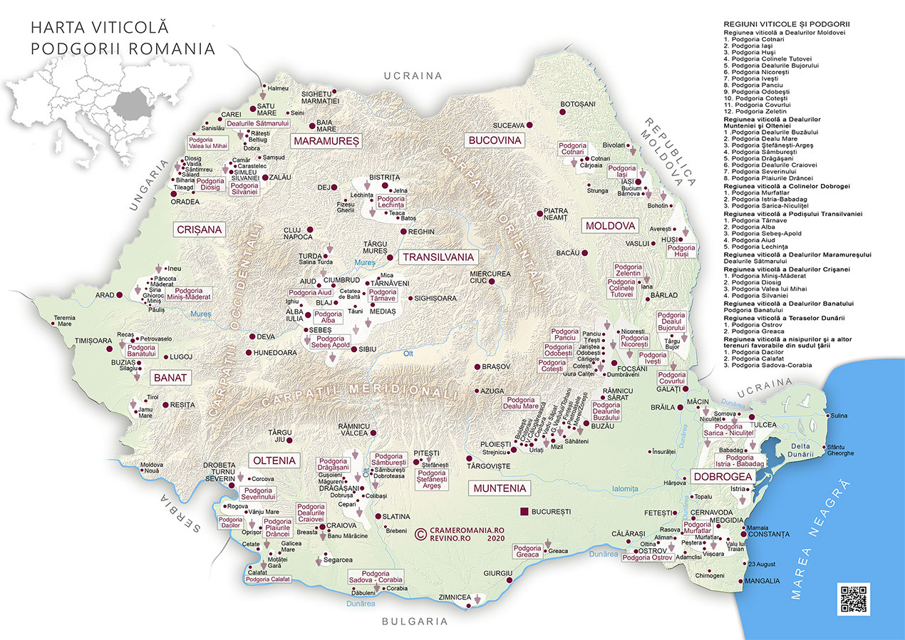 Harta Viticola Podgorii Romania - vinuri romanesti