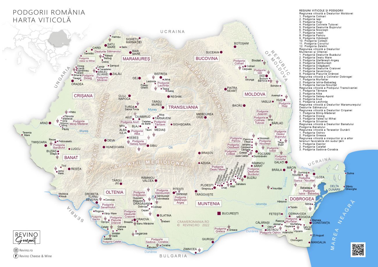 Harta viticola podgorii Romania 2022